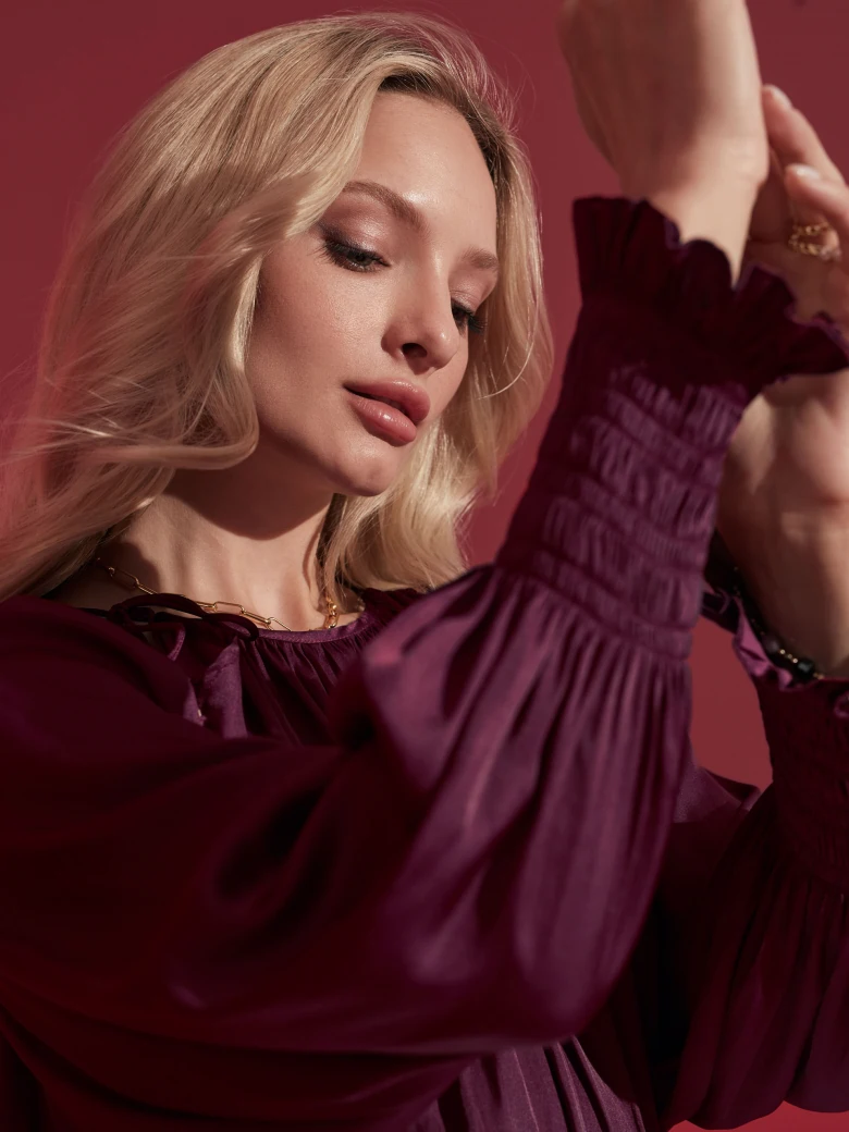 BURGUNDY SATIN BLOUSE