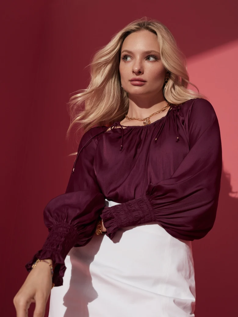 BURGUNDY SATIN BLOUSE