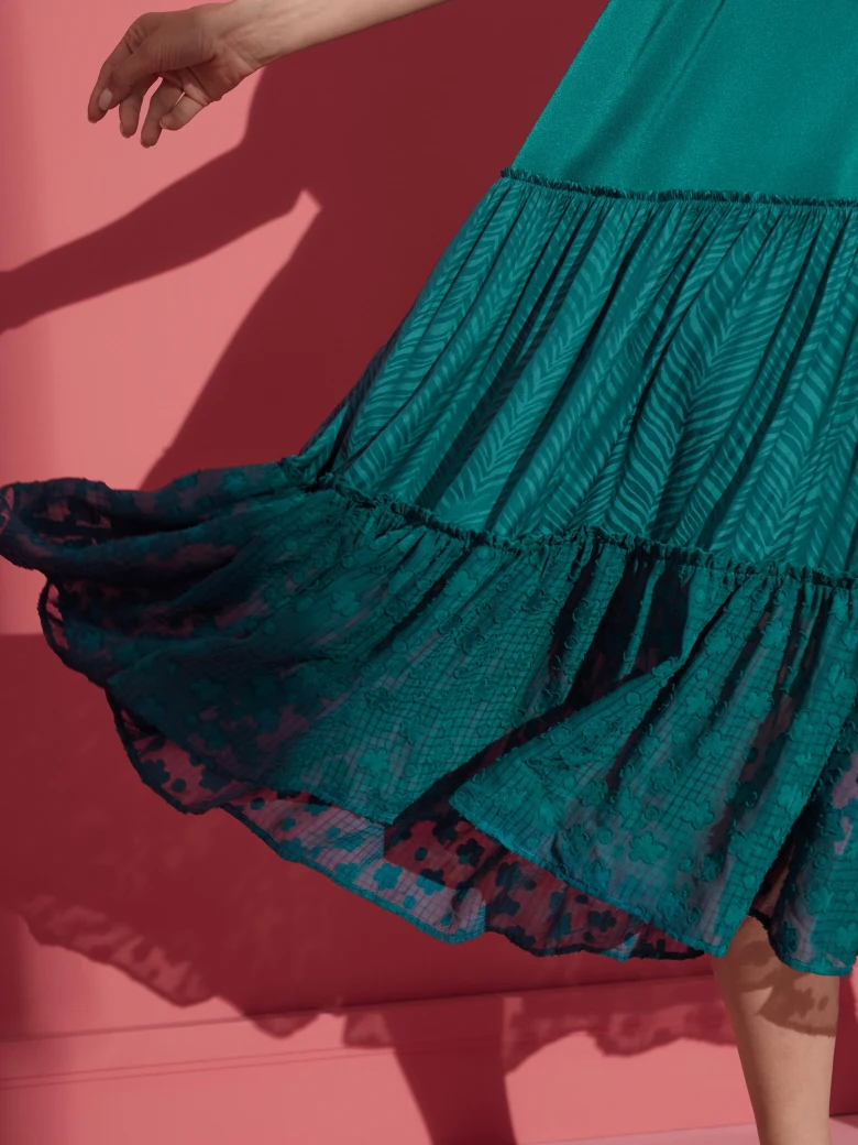 GREEN DRESS WITH RUFFLES