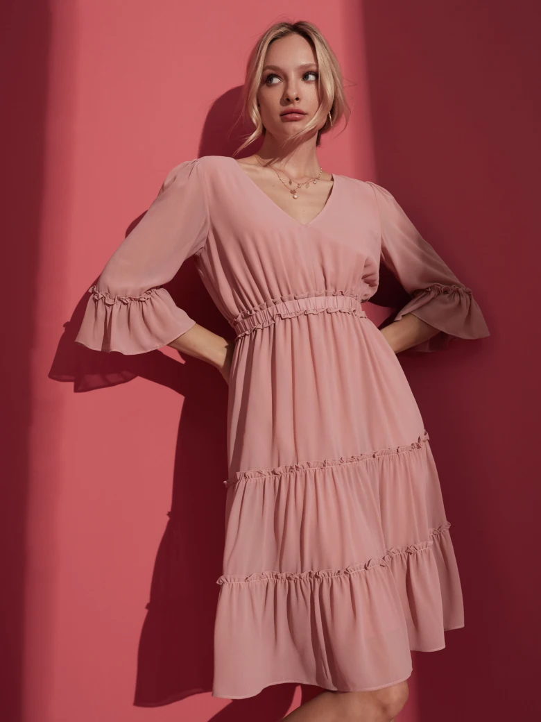 PINK DRESS WITH RUFFLES