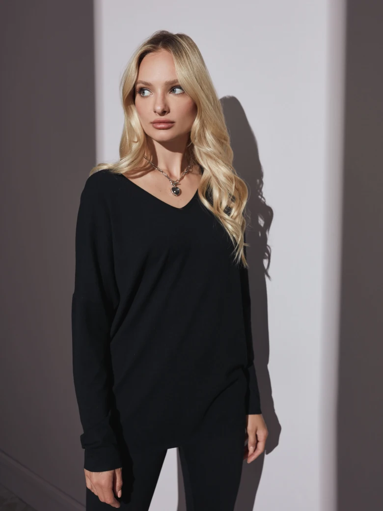 Black sweater with heart neckline