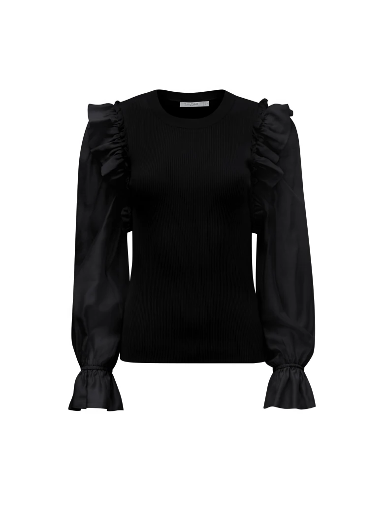 BLACK SWEATER WITH RUFFLES