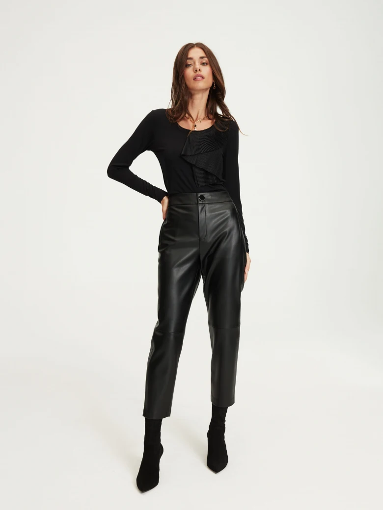 Black blouse with asymmetrical jabot