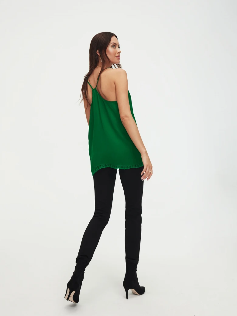 Green satin top with lace