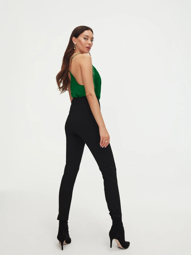 Green satin top with lace