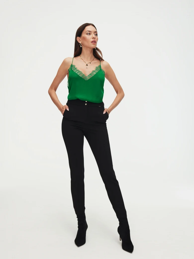 Green satin top with lace
