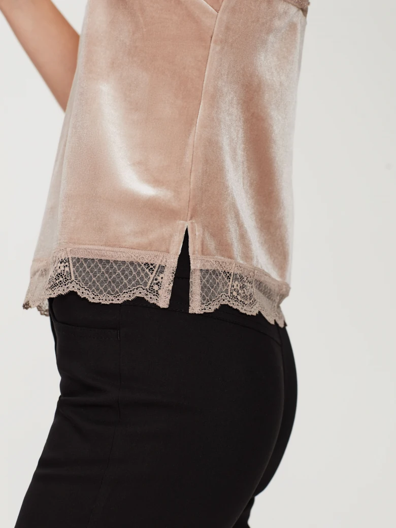 Powder lingerie top with lace trim