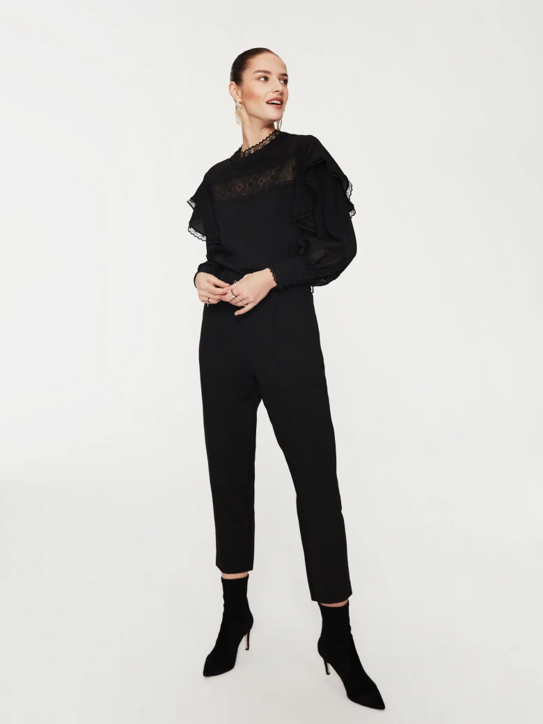 Black blouse with lace inserts