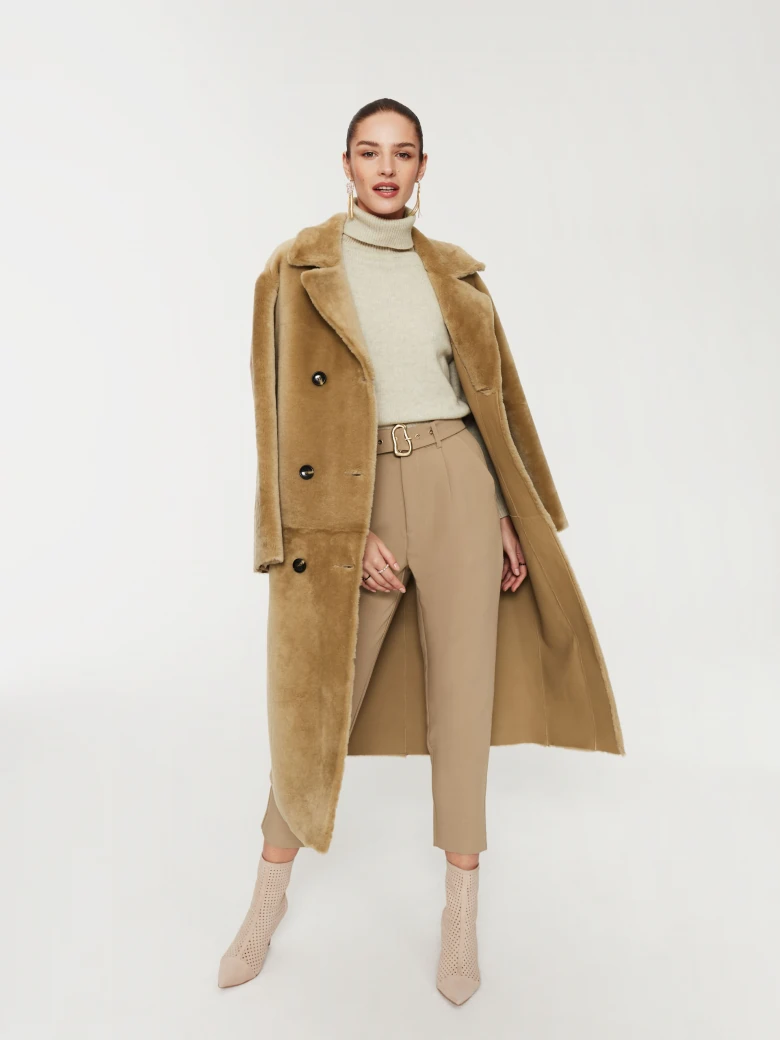 Caramel double-breasted sheepskin coat