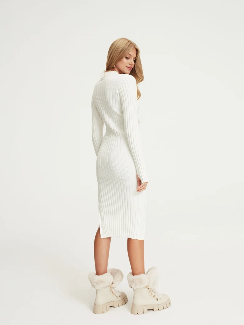 White knit dress with half turtleneck