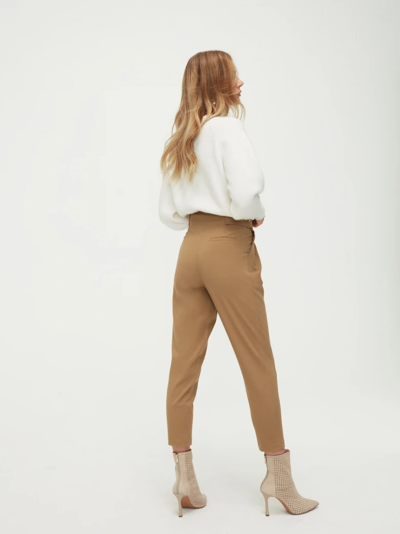 Beige high-waisted cigarette pants
