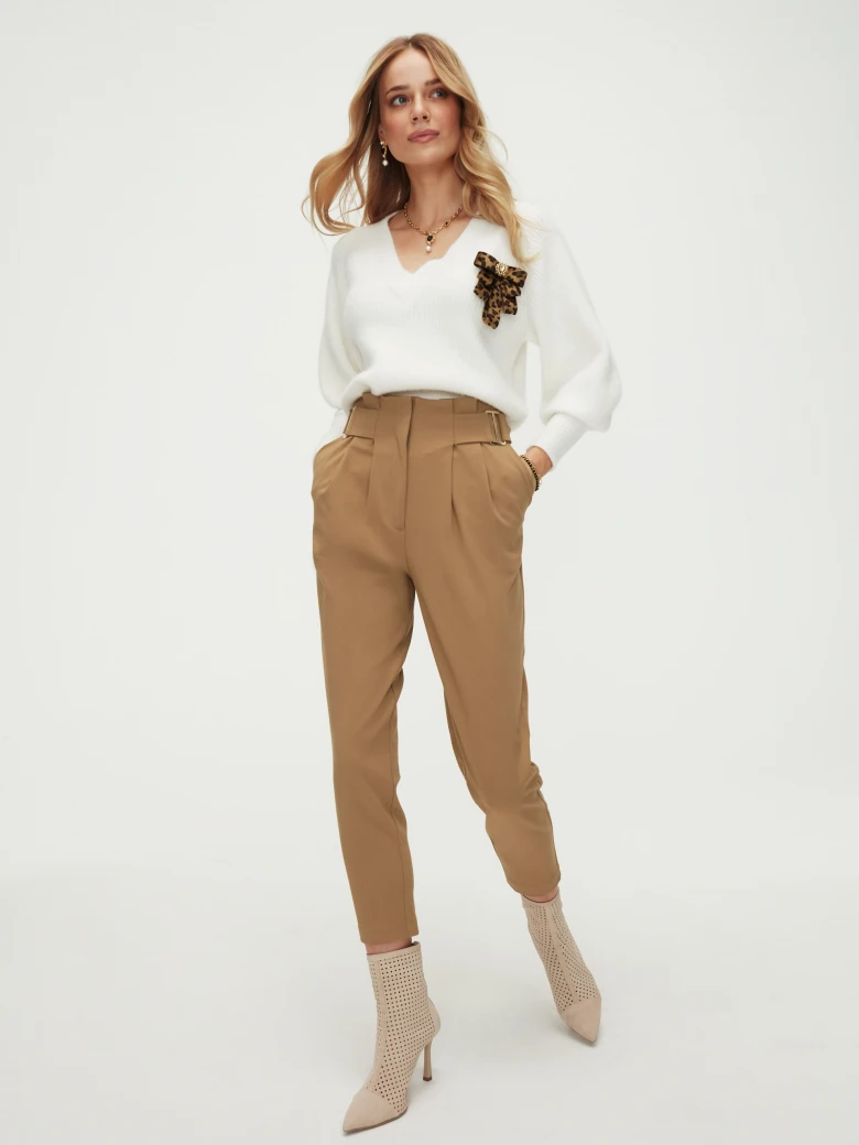 Beige high-waisted cigarette pants