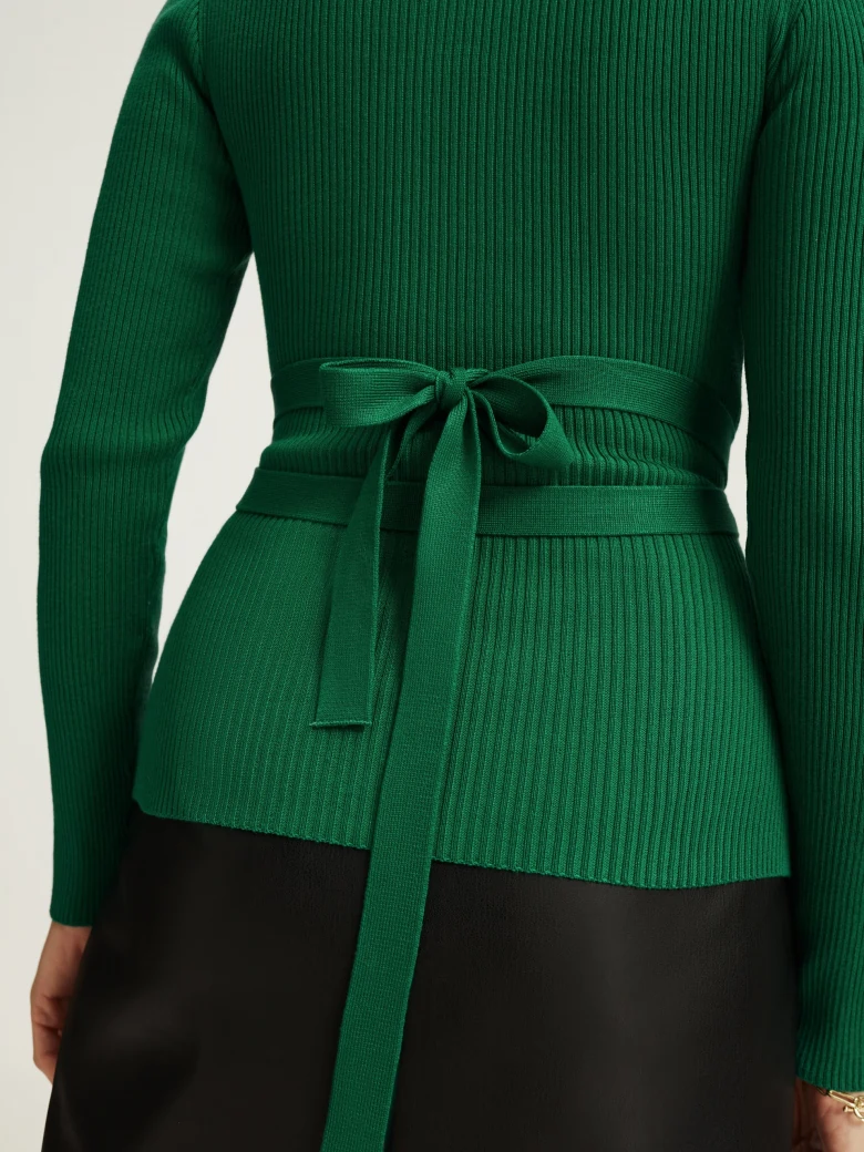 Green envelope neck sweater