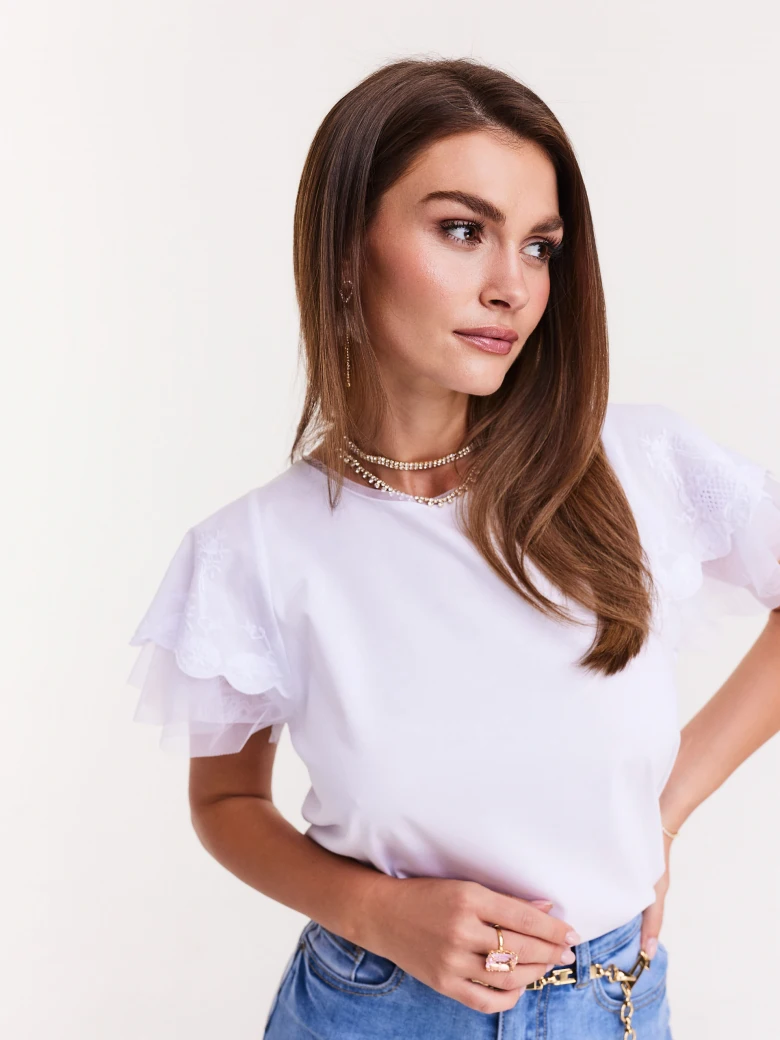 White blouse with lace sleeves