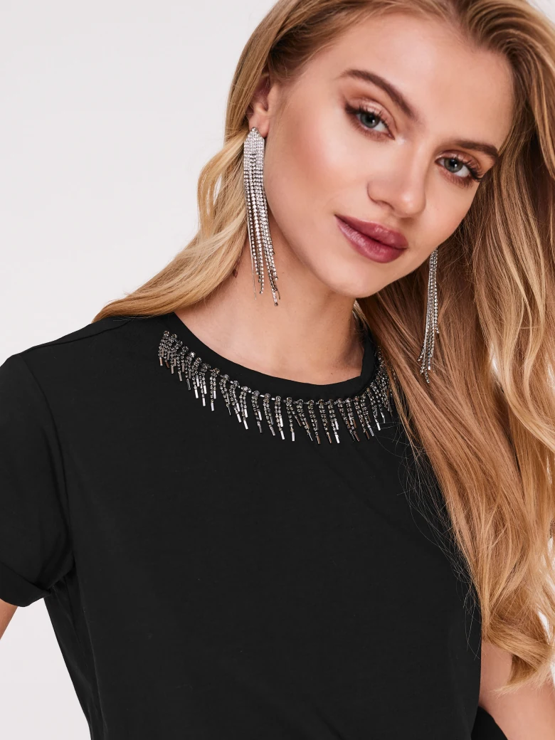 Black cotton blouse with embellishments