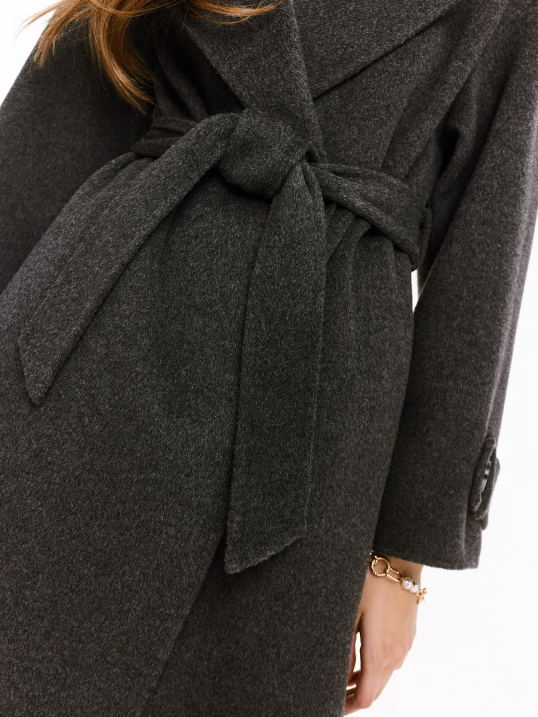 Wool graphite coat with robe cut