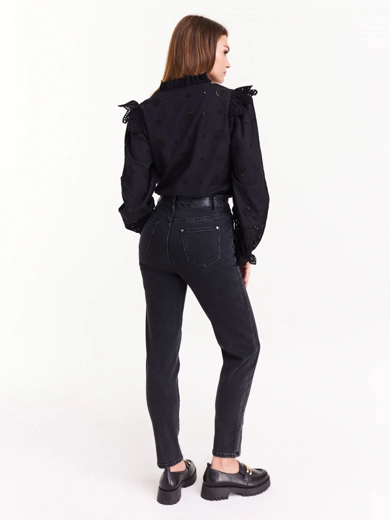Denim black high-waisted pants