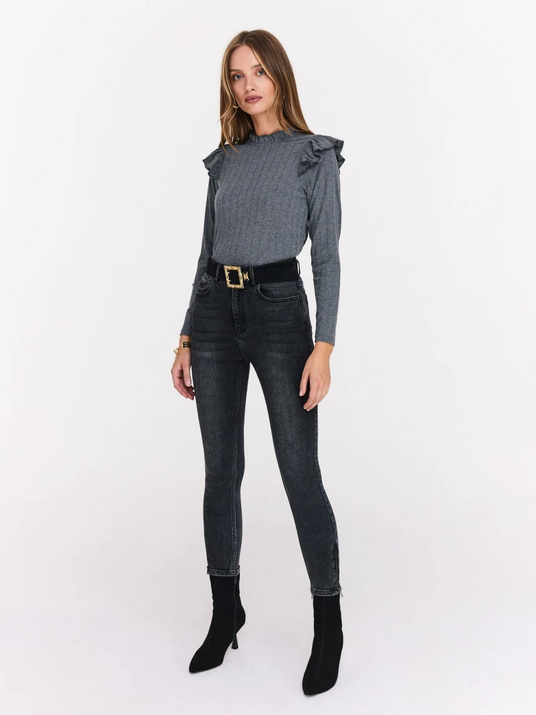 Grey high-waisted tube pants