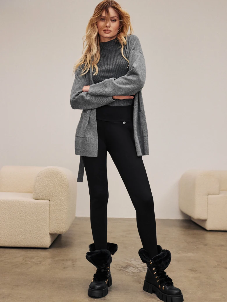Black leggings pants with silver zipper closure