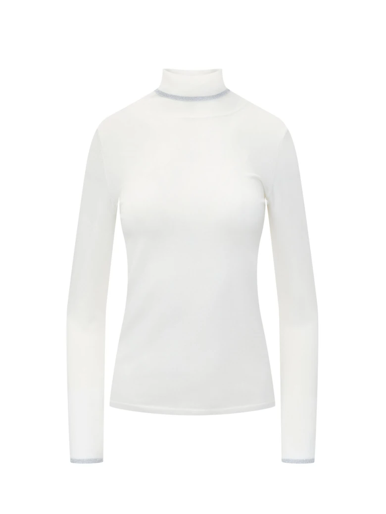 Fitted white turtleneck sweater
