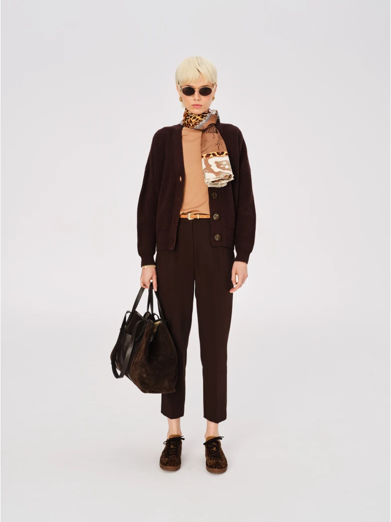 Caramel short-sleeved blouse with linen and silk accents