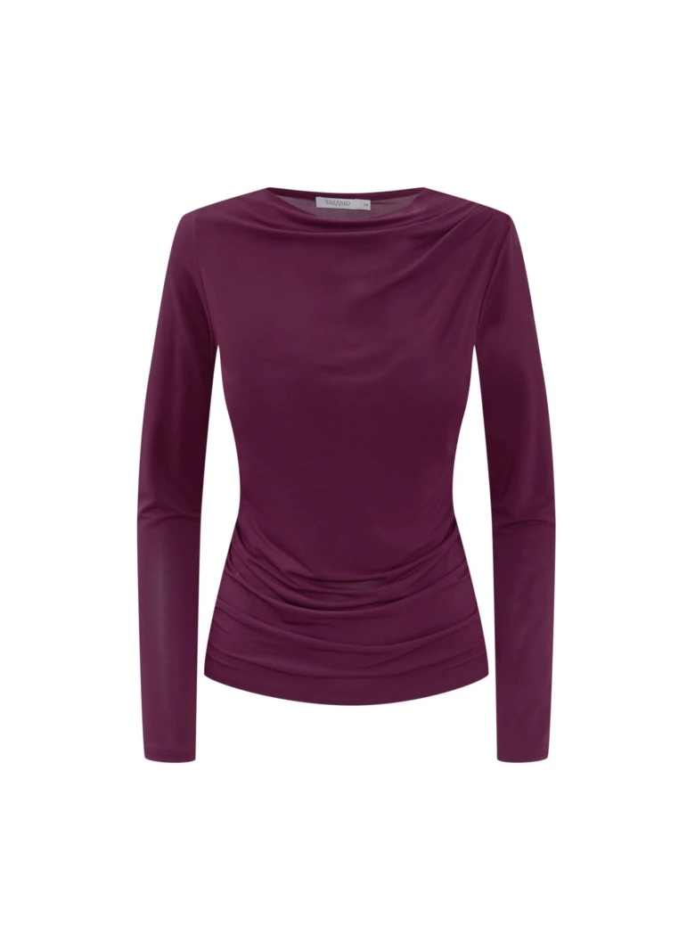 Burgundy blouse with a cowl neckline