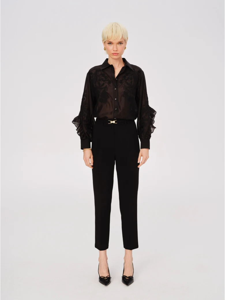 Black transparent lyocell shirt with embroidery