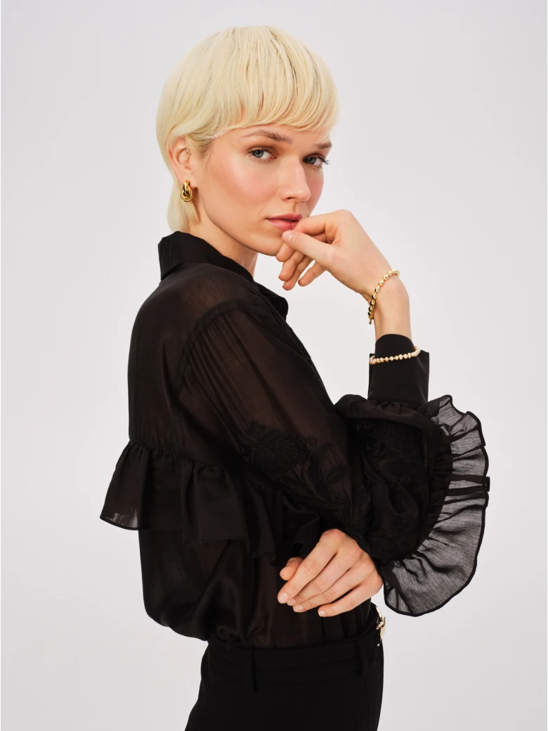 Black transparent lyocell shirt with embroidery