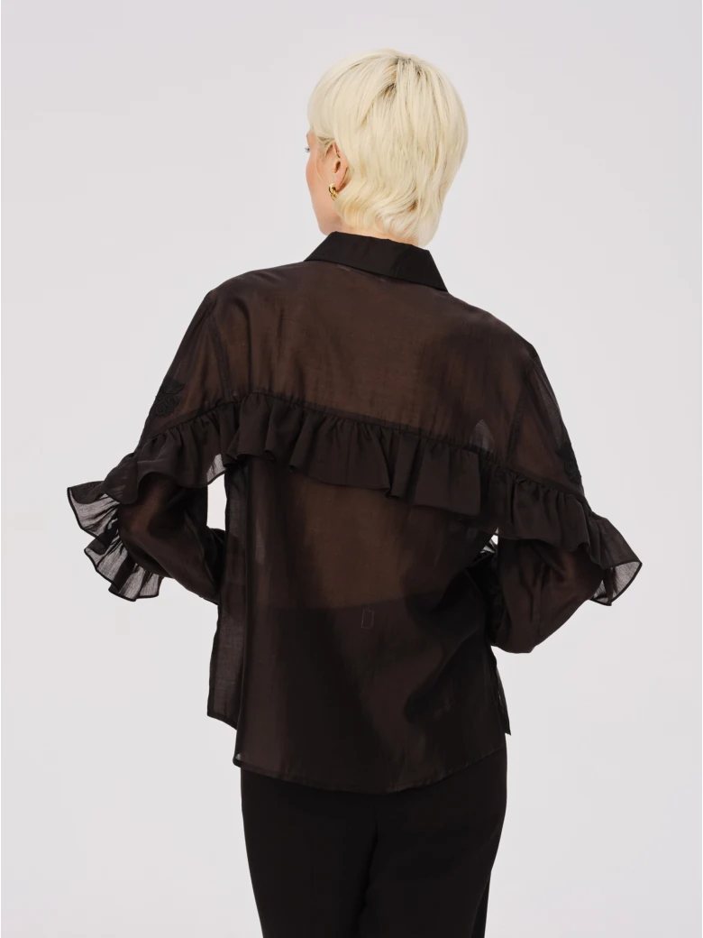 Black transparent lyocell shirt with embroidery