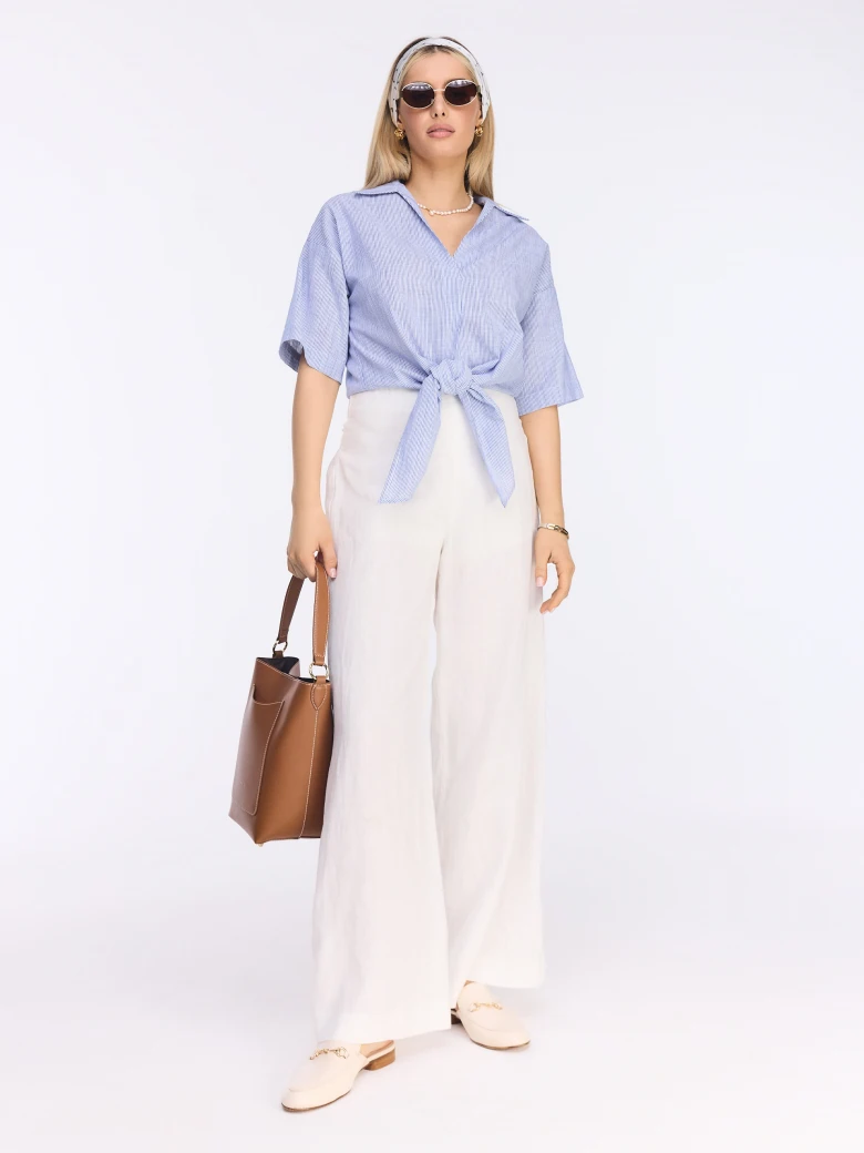Blue cotton blouse with tie