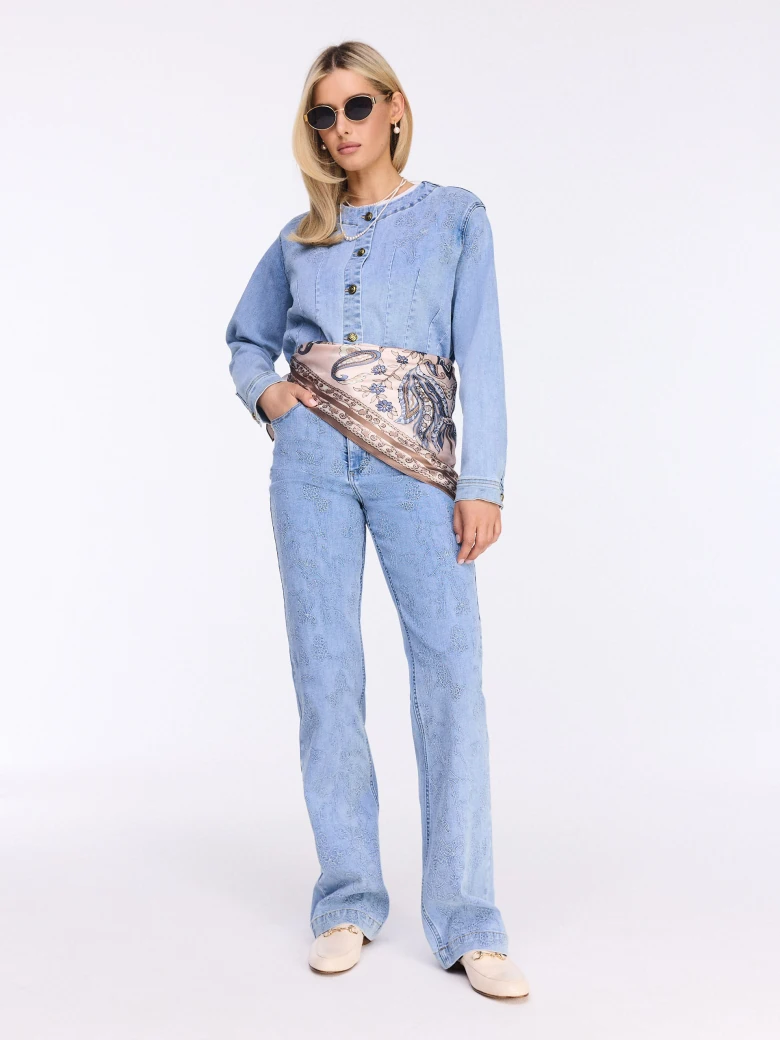 Short denim jacket with embroidered embellishment