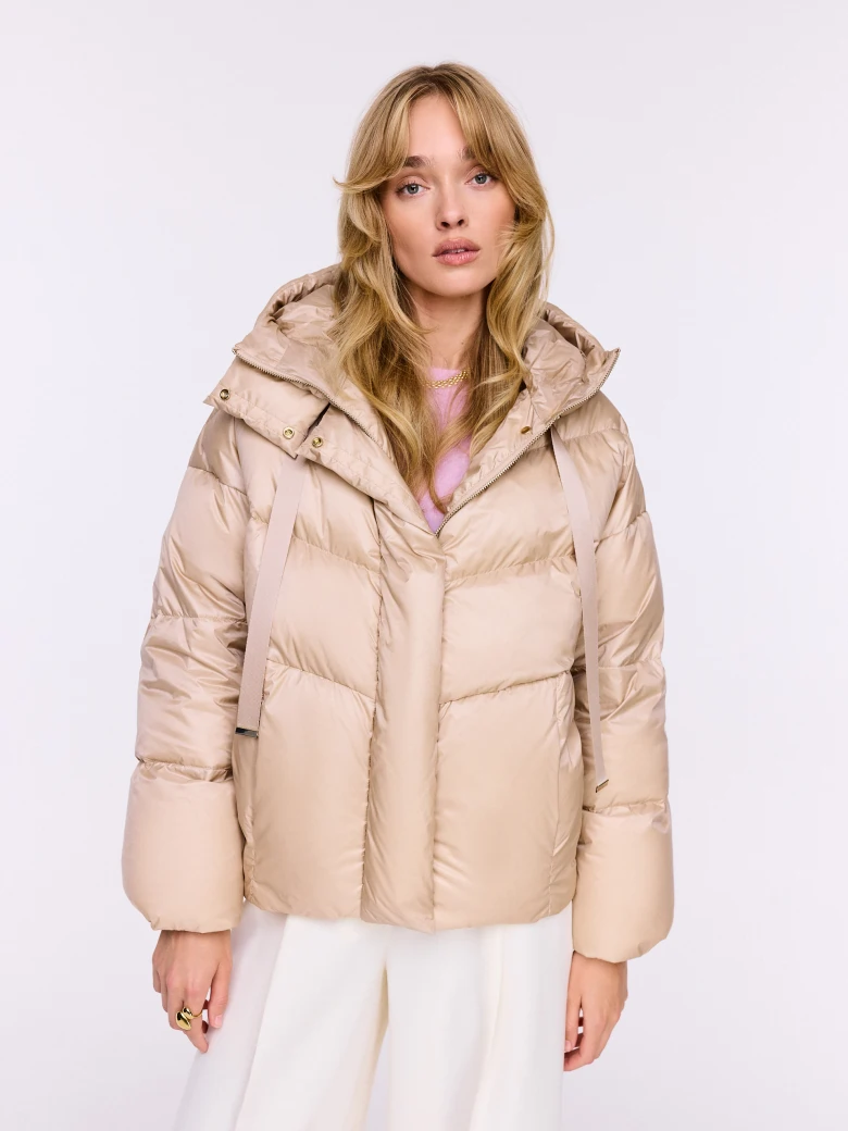 Beige down jacket with hood