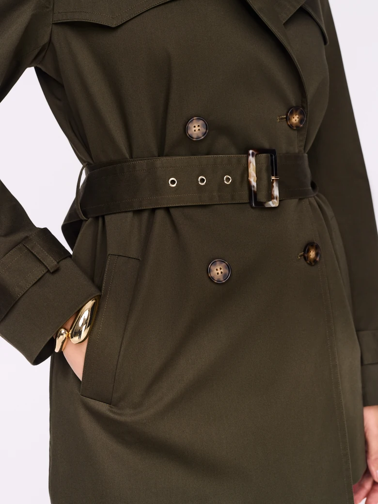 Short dark green trench coat
