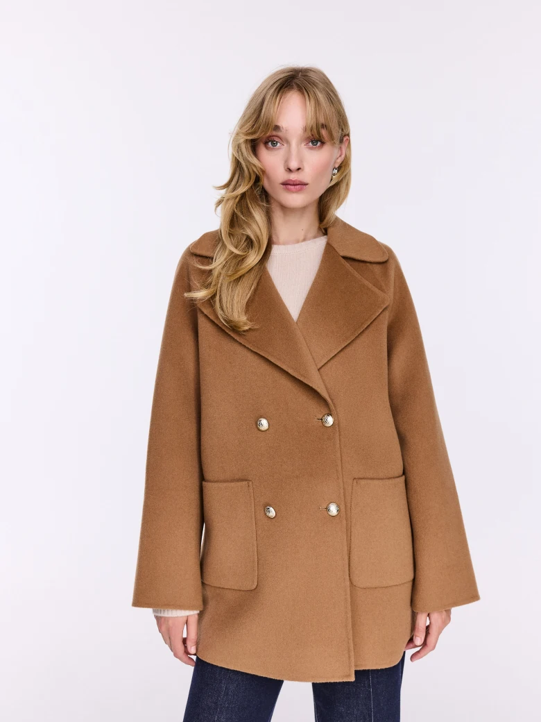Short double-faced caramel wool coat