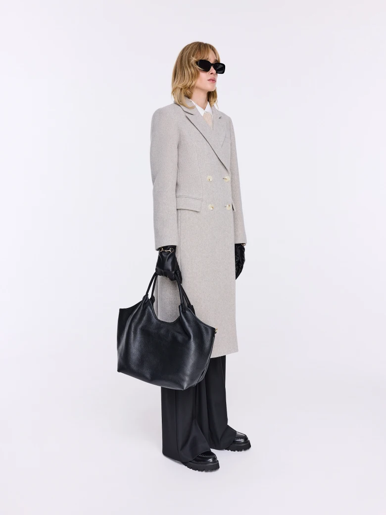 Simple gray knee-length coat with wool