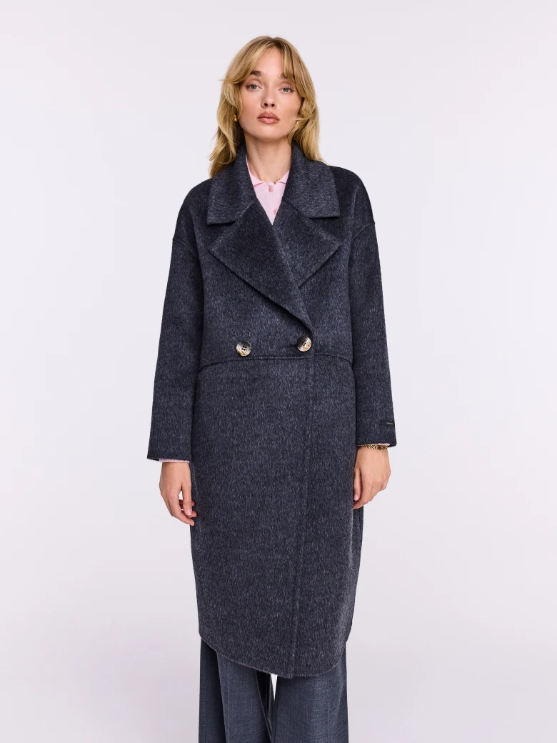 Elegant gray wool coat with silk and cashmere