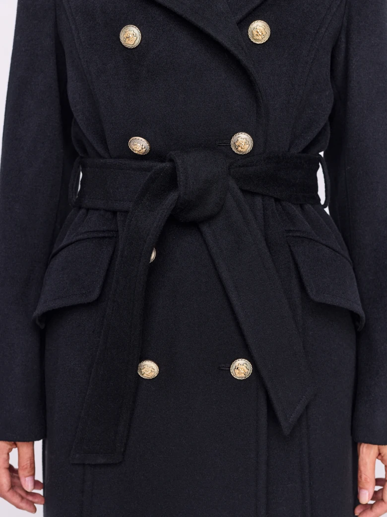 Black double-breasted wool coat