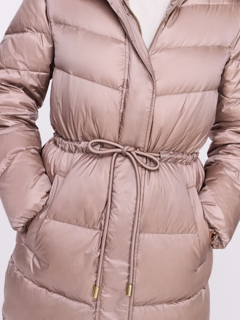 Warm beige coat with a tie at the waist