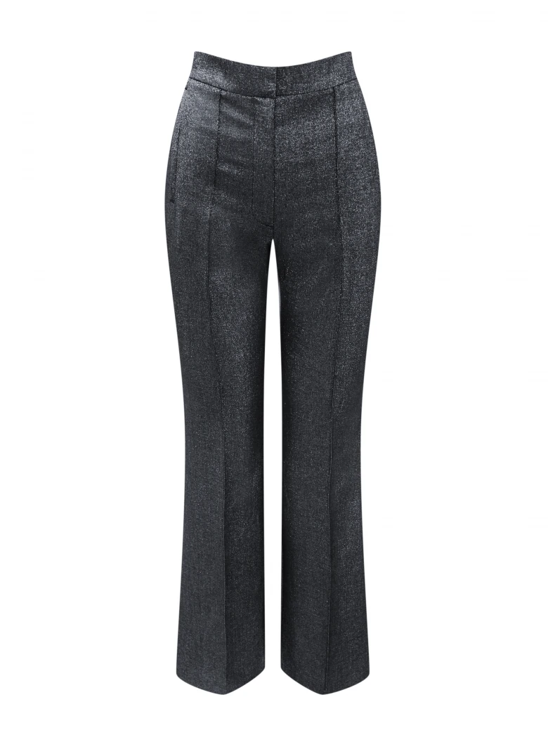 High-waisted gray pants with metallic thread