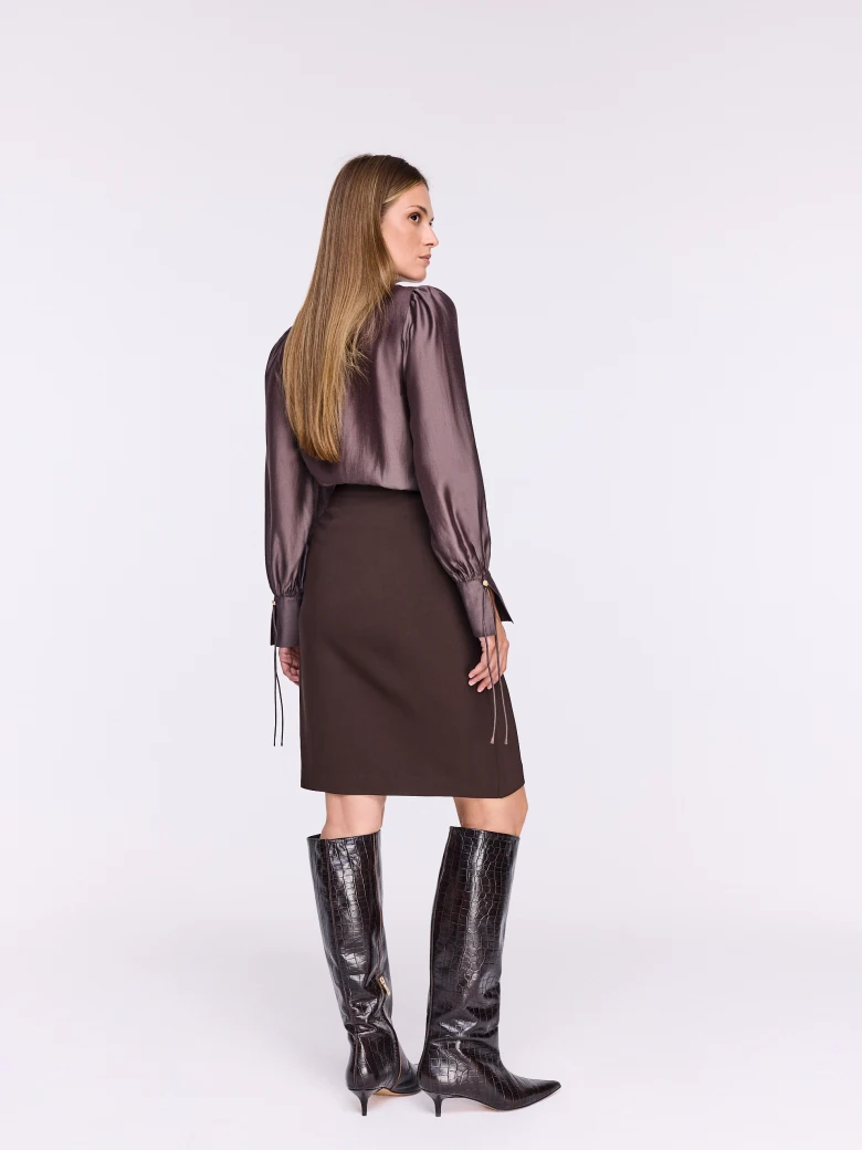 Chocolate brown knee-length wrap skirt