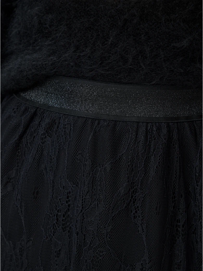 Black midi skirt with lace trim
