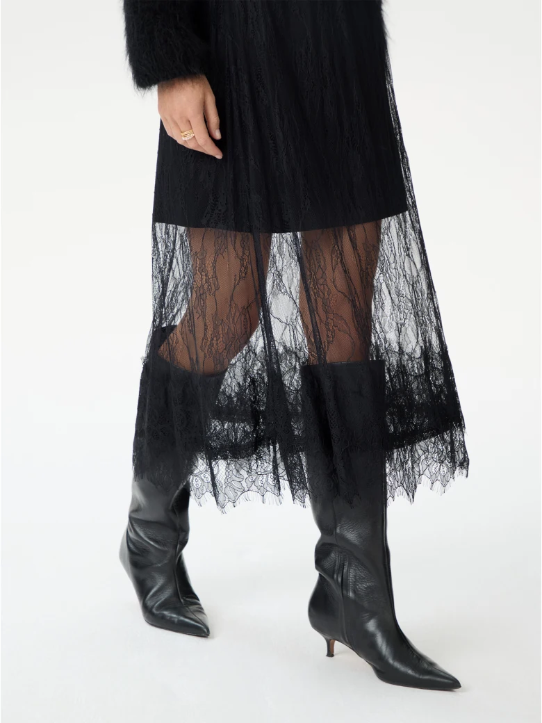 Black midi skirt with lace trim