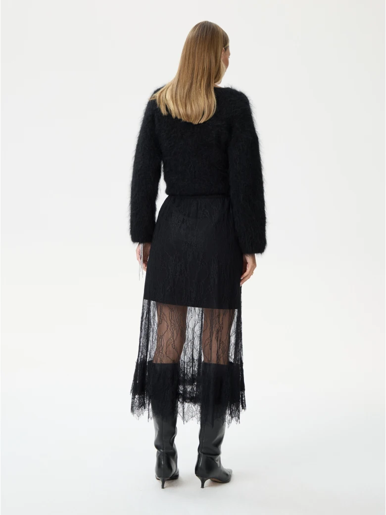 Black midi skirt with lace trim