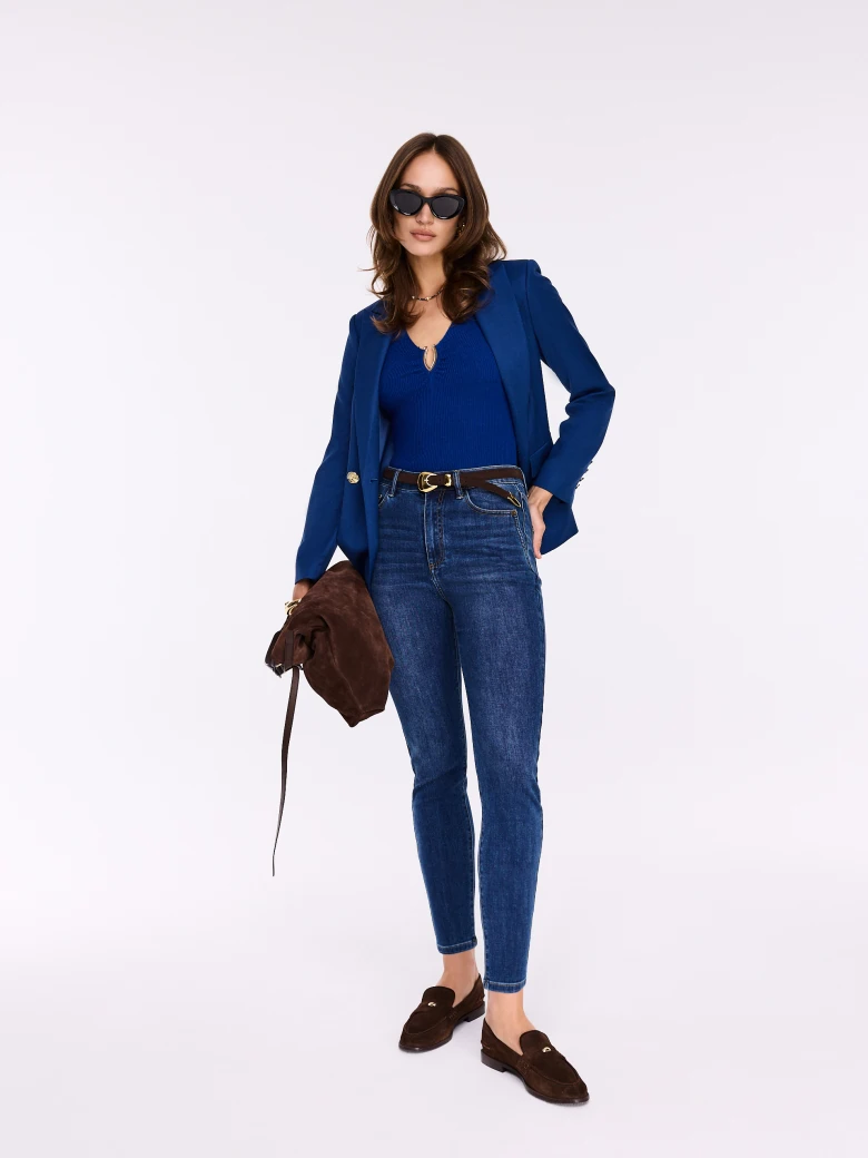 Cobalt sleeveless blouse made of ribbed knit fabric