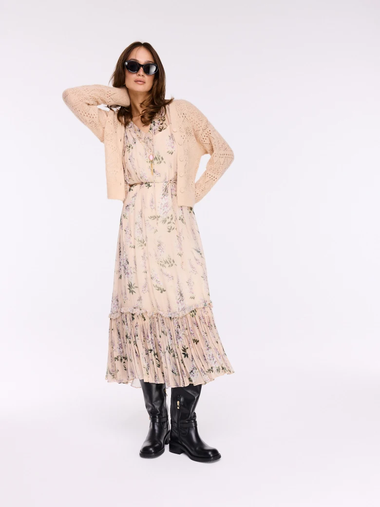 Openwork beige cardigan with wool and mohair
