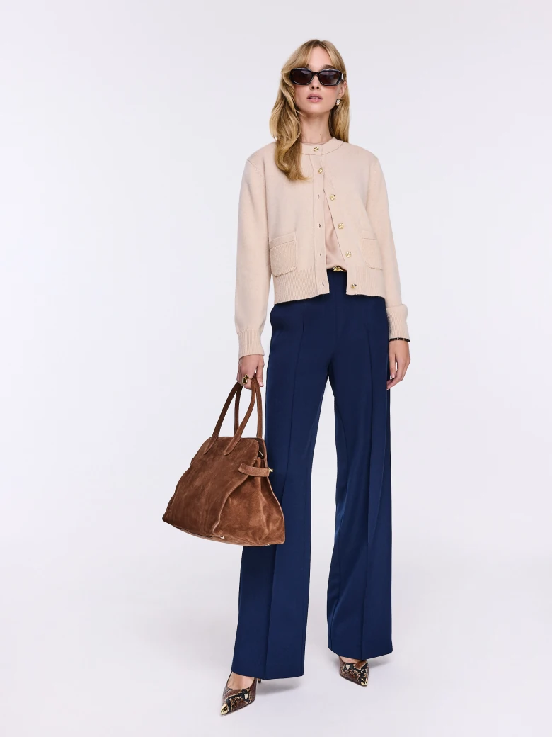 Beige cardigan with gold buttons and cashmere accents