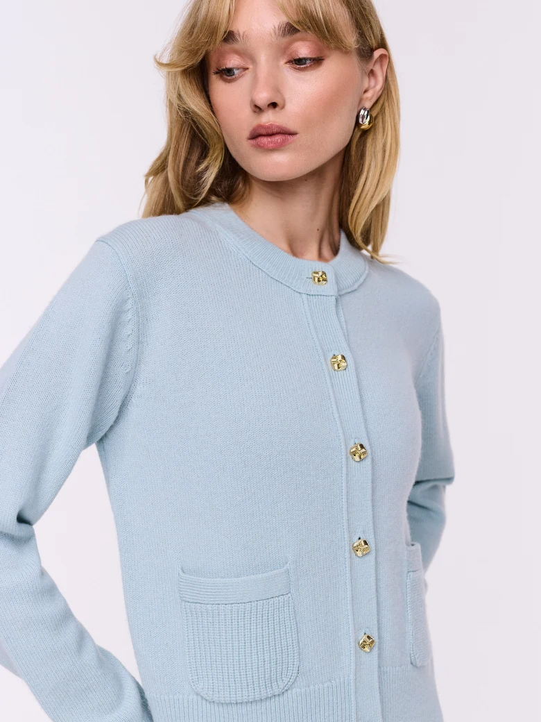 Mint cardigan with cashmere and gold buttons