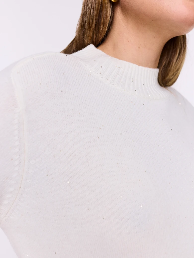 Cream wool sweater with small sequins