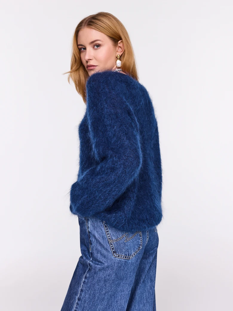 Navy blue sweater with mohair
