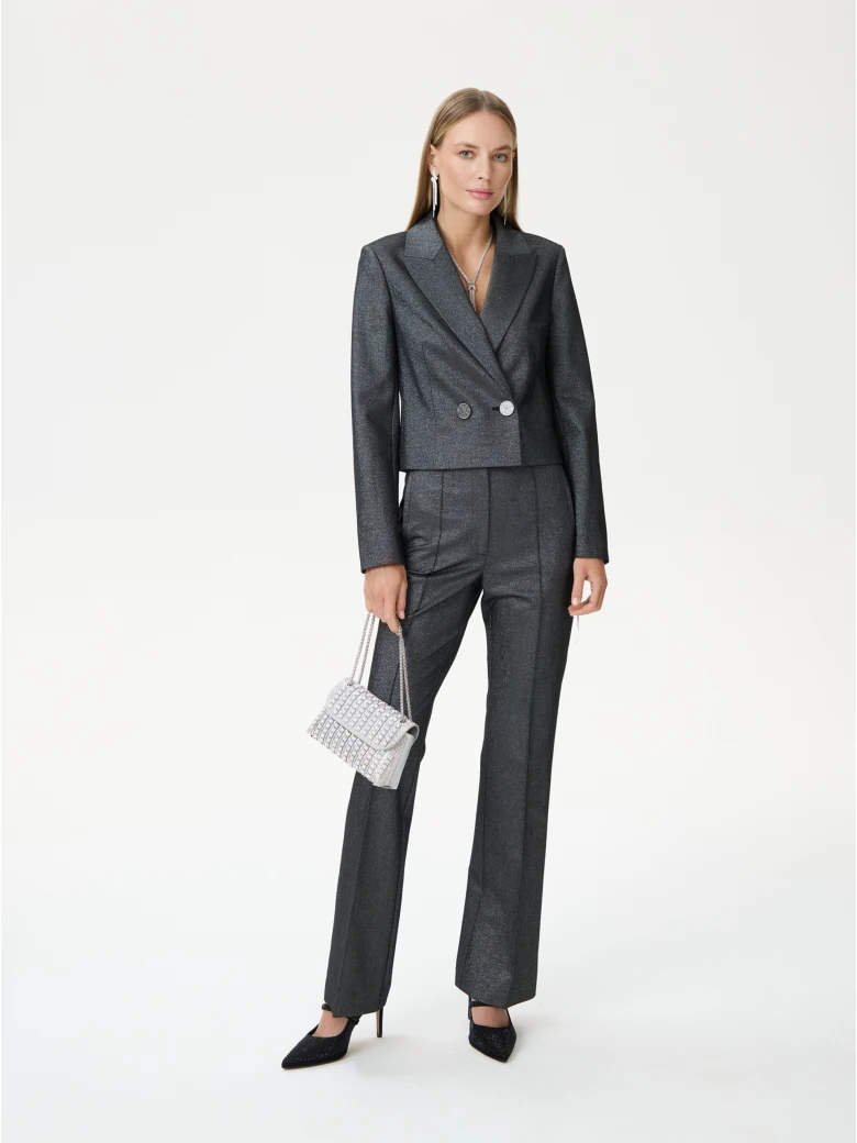 Short grey jacket with metallic thread